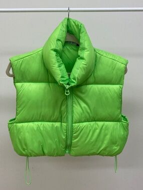 Zara Neon Green Cropped Puffer Vest